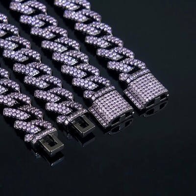 Iced 15mm Purple Cuban Link Bracelet in Black Gold