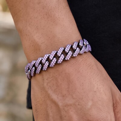 Iced 15mm Purple Cuban Link Bracelet in Black Gold