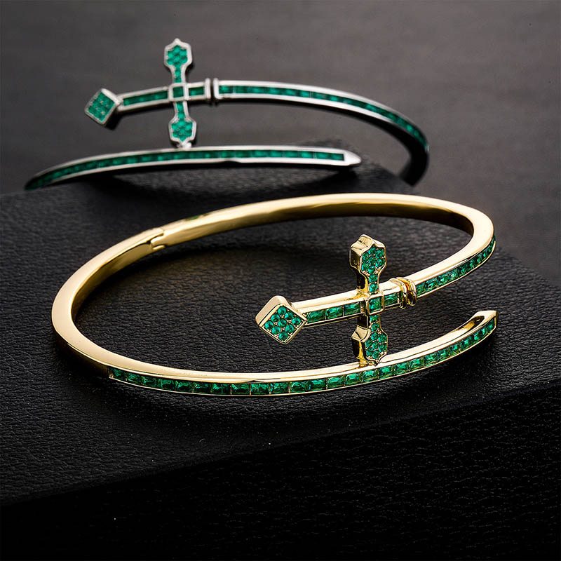 Iced Emerald Sword Bangle Bracelet