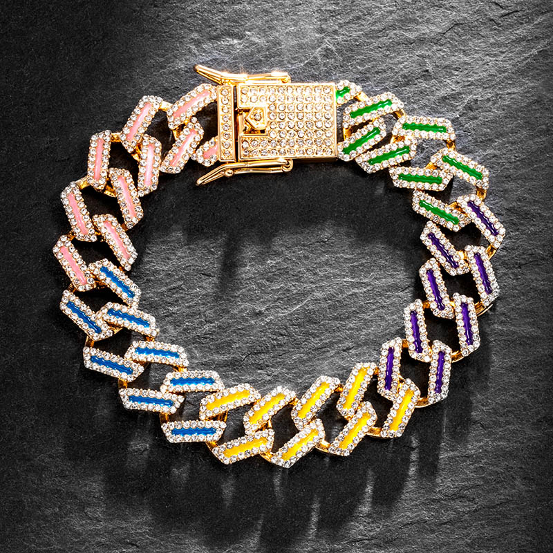 15mm Iced Glow in the Dark Multi-Color Enamel Miami Cuban Bracelet