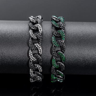 12mm Iced Curb Bracelet in Black Gold-Emerald&Black/White&Black