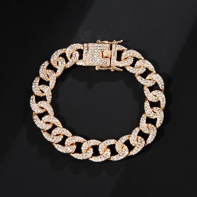 12mm Iced Curb Bracelet in Gold