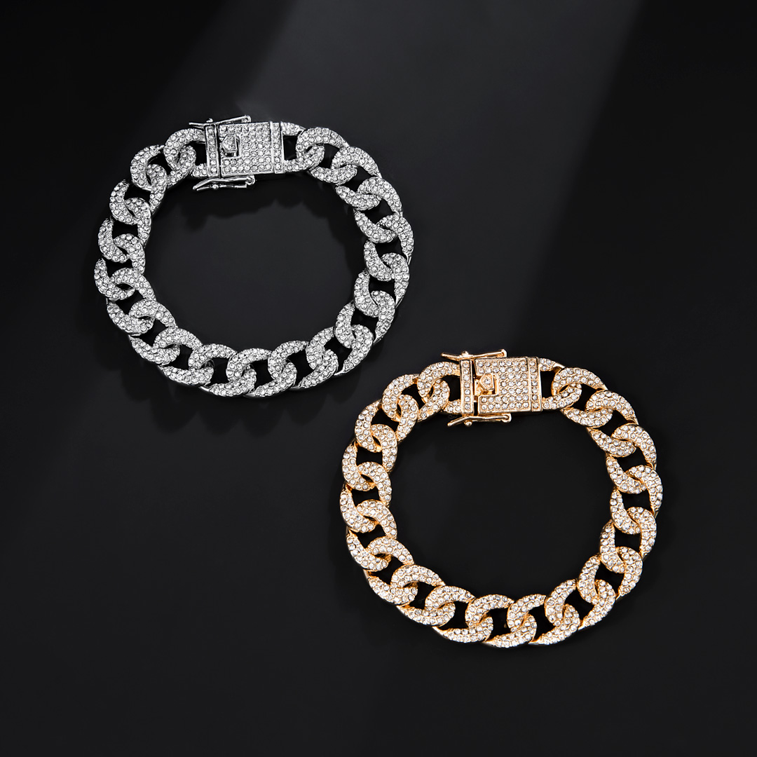 12mm Iced Curb Bracelet in Gold