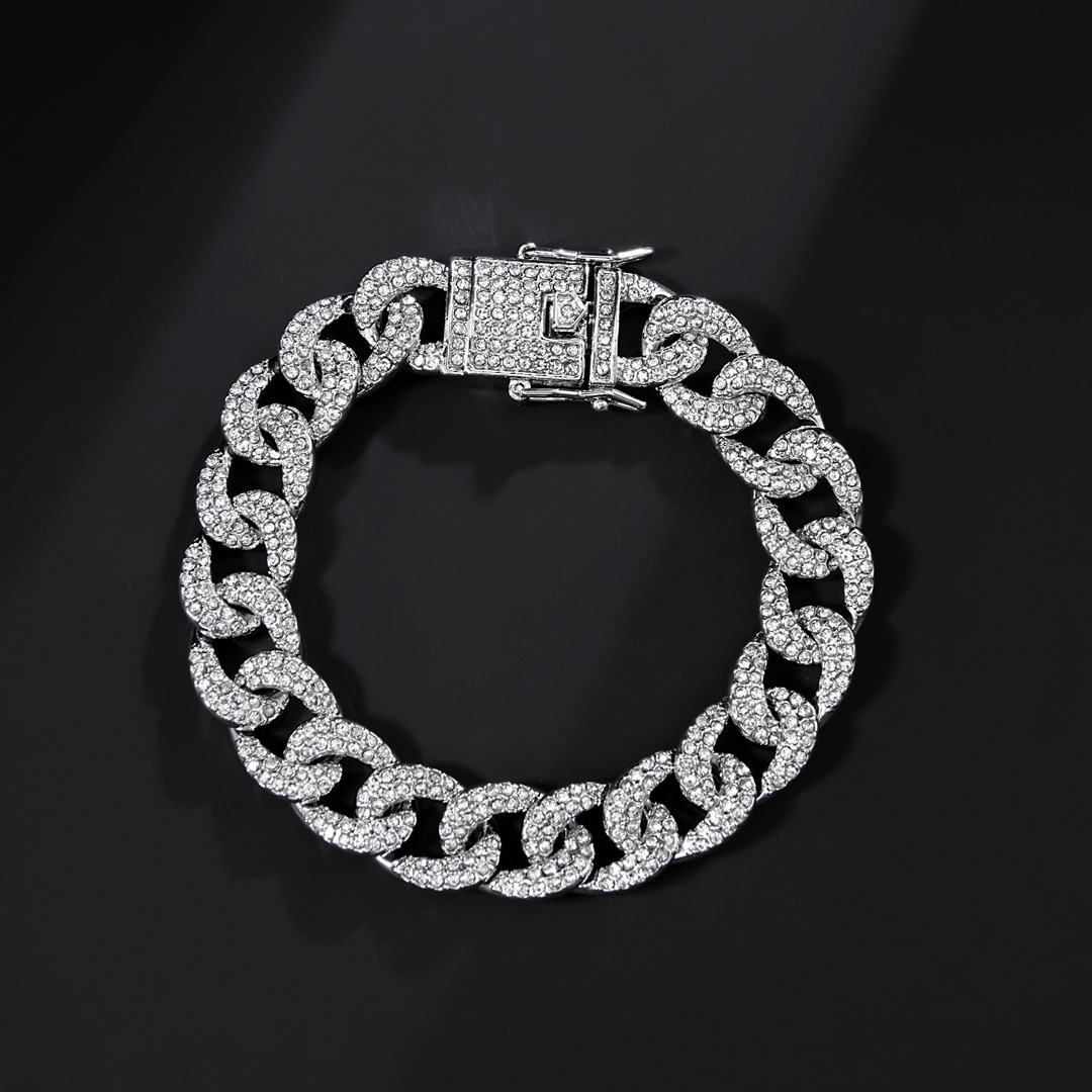 12mm Iced Curb Bracelet in White Gold