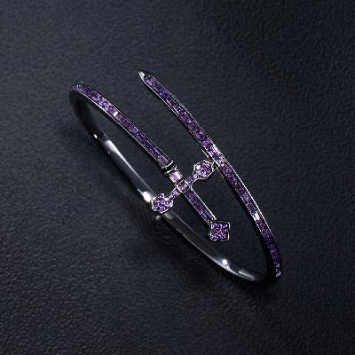 Iced Purple Baguette Sword Bangle Bracelet