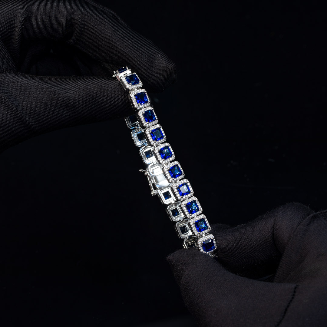 10mm Sapphire Clustered Tennis Bracelet in White Gold