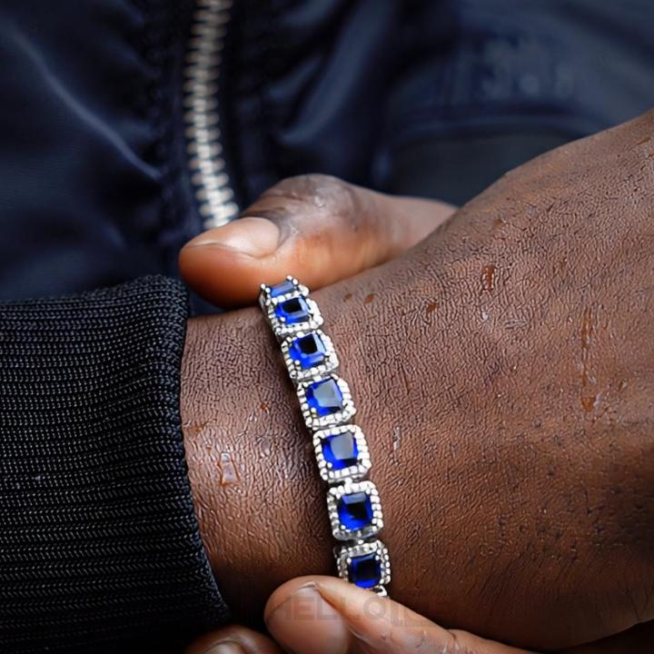 10mm Sapphire Clustered Tennis Bracelet in White Gold