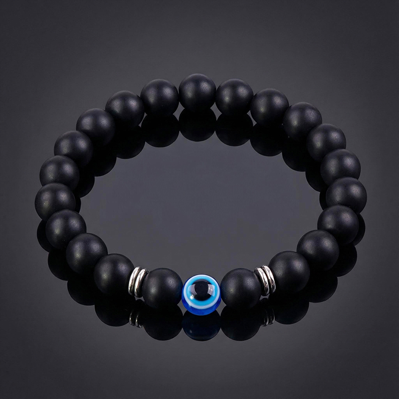 8mm Evil Eye Tiger's Eye Stone Stretch Bracelet