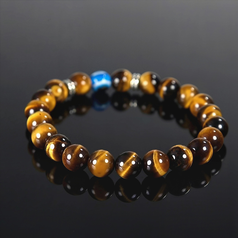 8mm Evil Eye Tiger's Eye Stone Stretch Bracelet