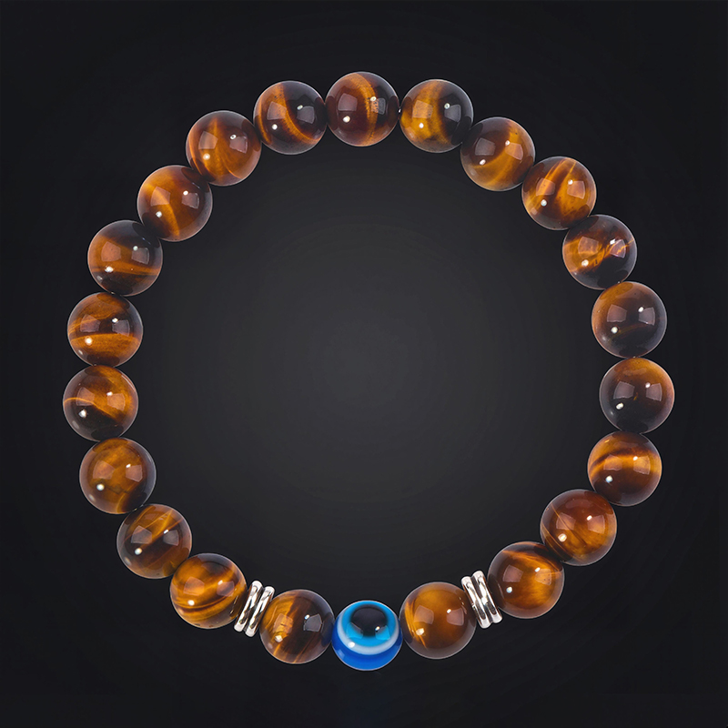 8mm Evil Eye Tiger's Eye Stone Stretch Bracelet
