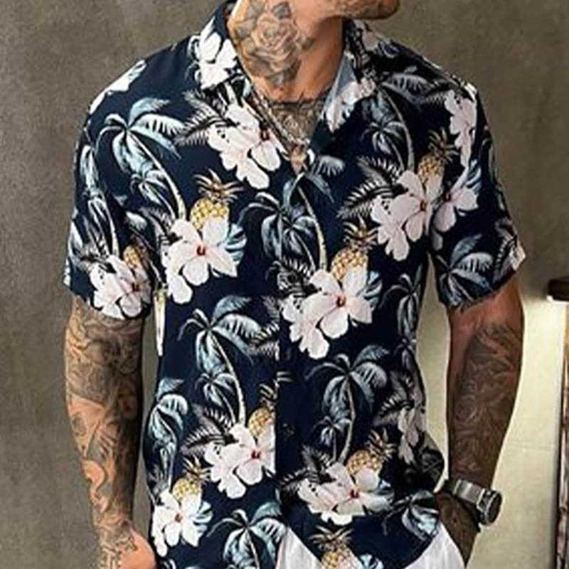 Printed Hawaiian Floral Short Sleeve Shirt