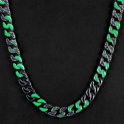 Iced 12mm Emerald & Black Enamel Cuban Chain in Black Gold
