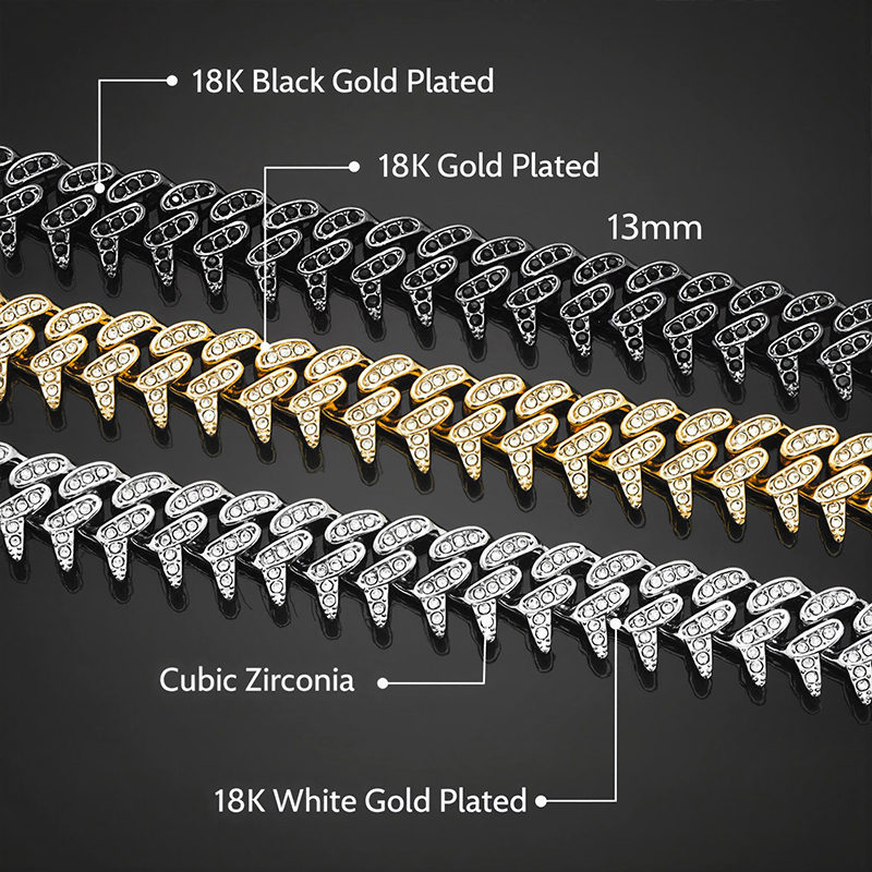 Iced 13mm Rivet Spike Thorns Cuban Chain