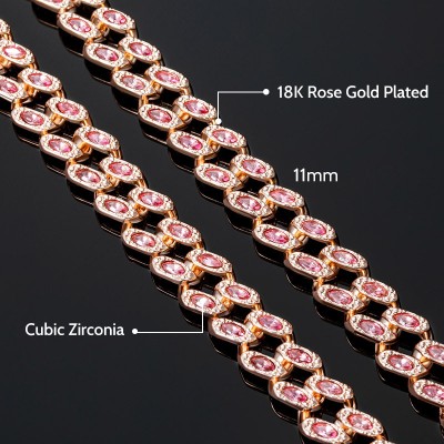 11mm Pink Marquise Cut Cuban Chain in Rose Gold
