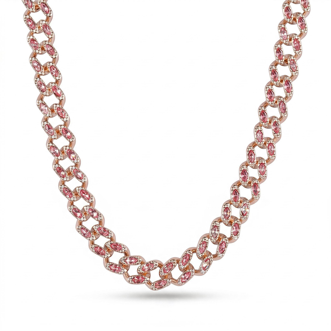 11mm Pink Marquise Cut Cuban Chain in Rose Gold