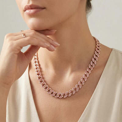 11mm Pink Marquise Cut Cuban Chain in Rose Gold