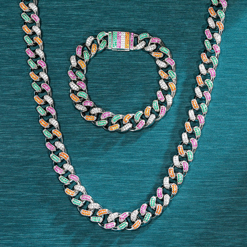 12mm Iced Handset Multi-Color Miami Cuban Chain