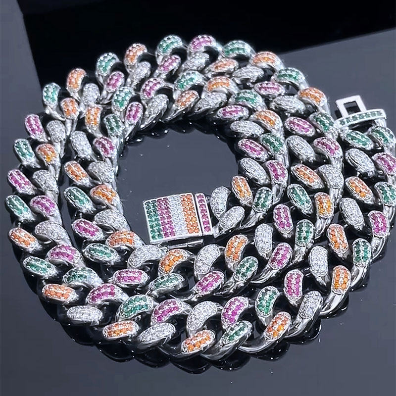 12mm Iced Handset Multi-Color Miami Cuban Chain