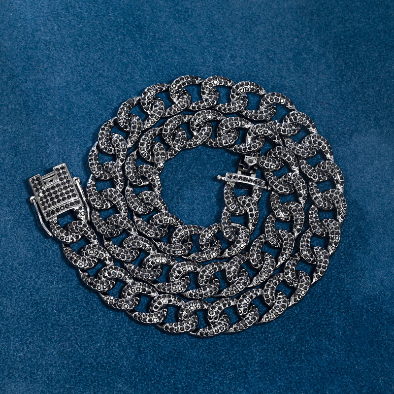 12mm Iced Curb Chain in Black Gold