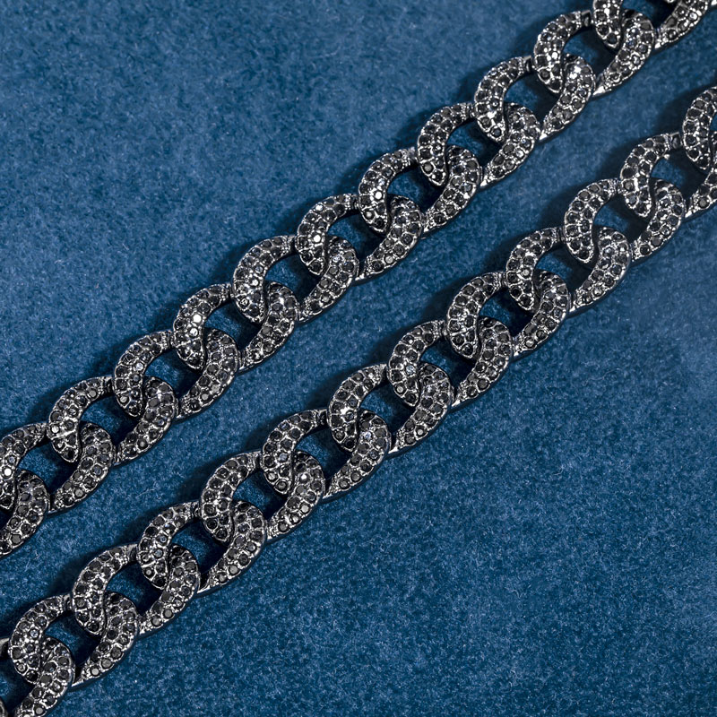 12mm Iced Curb Chain in Black Gold
