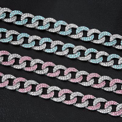 12mm Iced Blue/Pink Curb Chain in White Gold