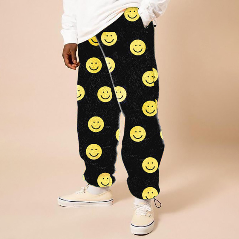 Flannel Black Smiley Print  Casual Pants