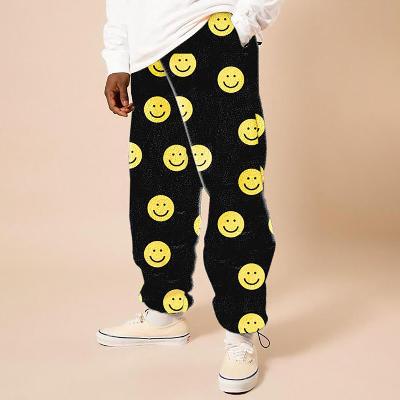 Flannel Black Smiley Print  Casual Pants