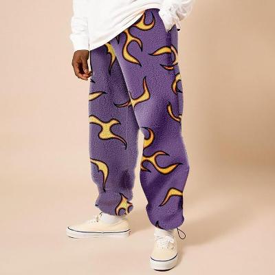 Flannel Purple Flame Print  Casual Pants