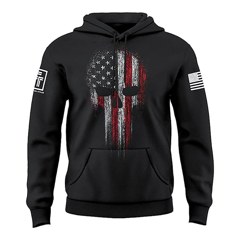 Skull American Flag Print Pullover Hoodie Skull American Flag Print Pullover Hoodie