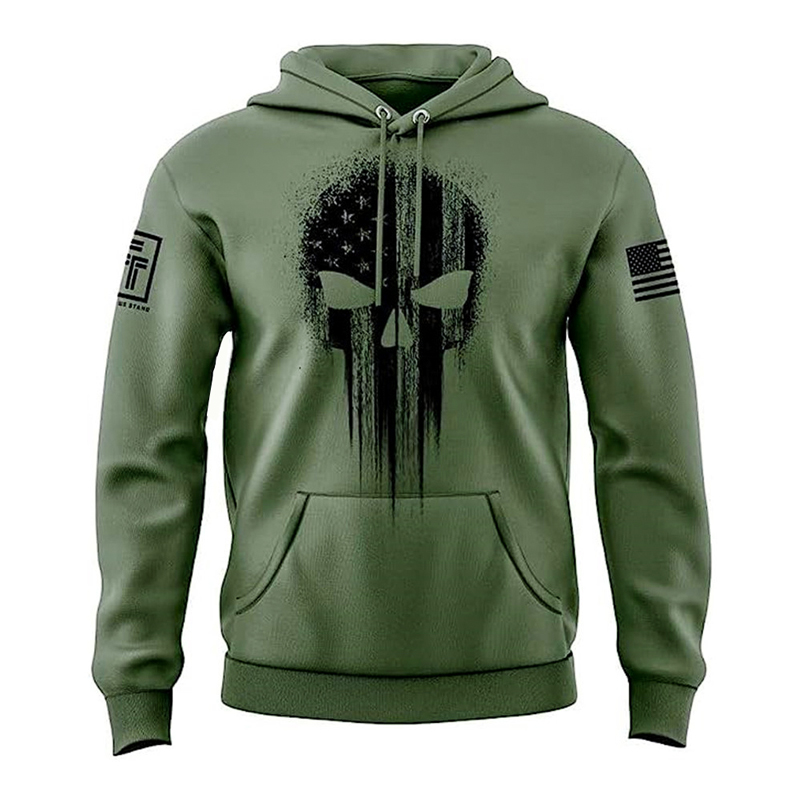 Skull American Flag Print Pullover Hoodie Skull American Flag Print Pullover Hoodie