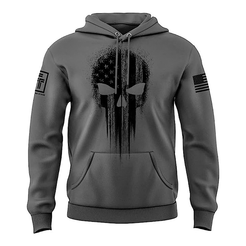 Skull American Flag Print Pullover Hoodie Skull American Flag Print Pullover Hoodie