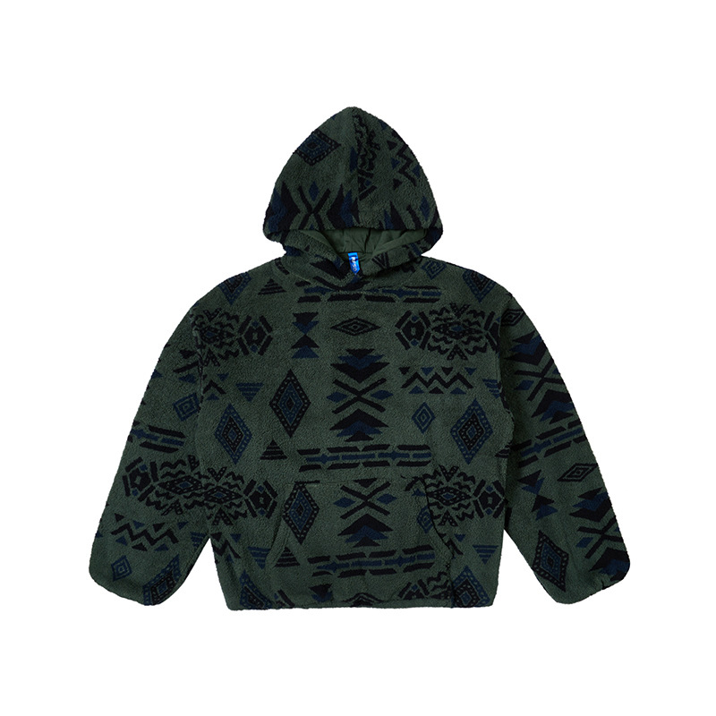 Ethnic Western Aztec Print Fleece Kangaroo Pocket Pullover Hoodie