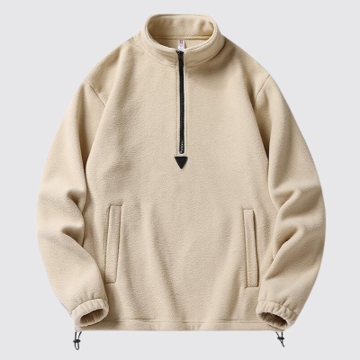 Casual Pure Color Half Zip Fleece Sweatshirt