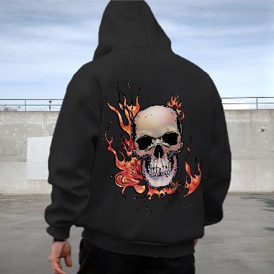 Trendy Flame Skull Print Hoodie