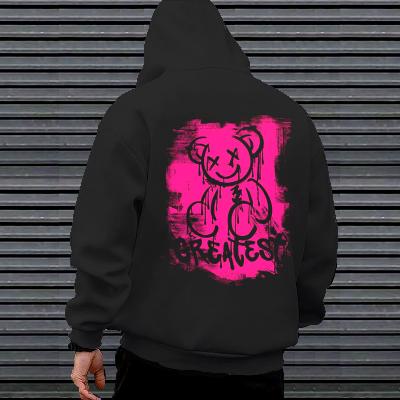 Letter Cartoon Bear Back Graphic Hoodie