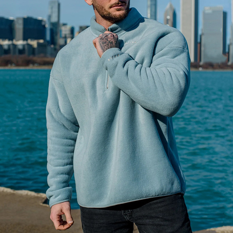 Sports casual loose stand collar double-sided fleece sweatshirts