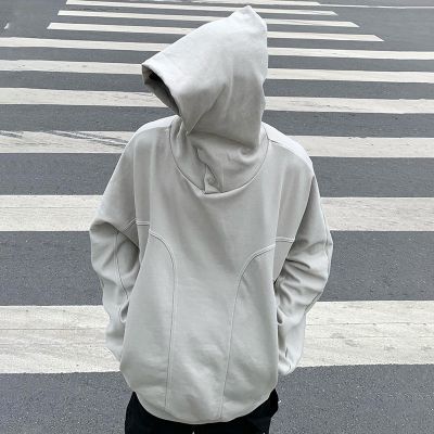 High Street Single Breasted Oversize Solid Color Casual Hoodie