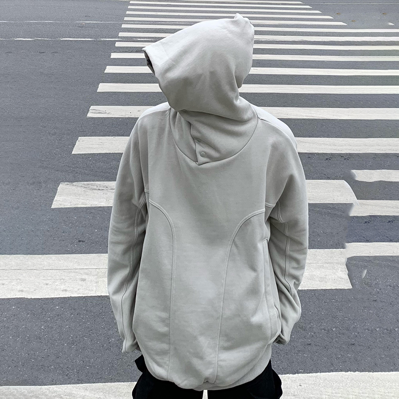 High Street Single Breasted Oversize Solid Color Casual Hoodie