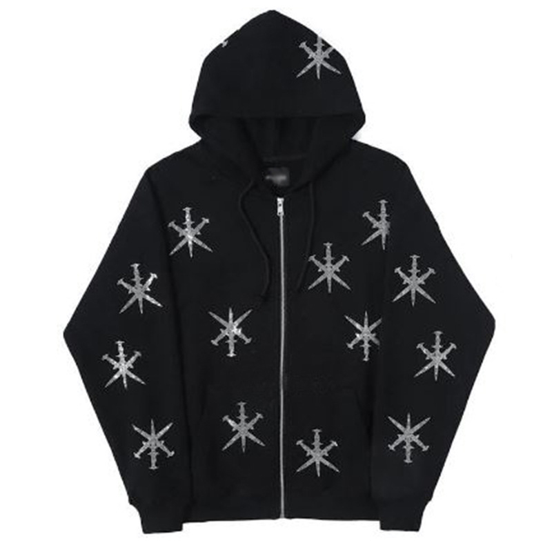Sword Snowflake Graphic Zip Hoodie