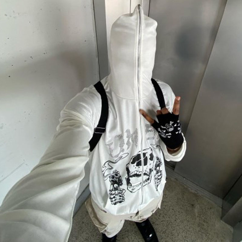 Full Zip Skull Print Hoodie