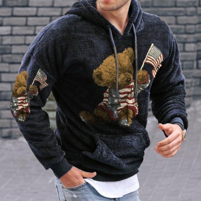 Casual Bear Embroidered Hoodie