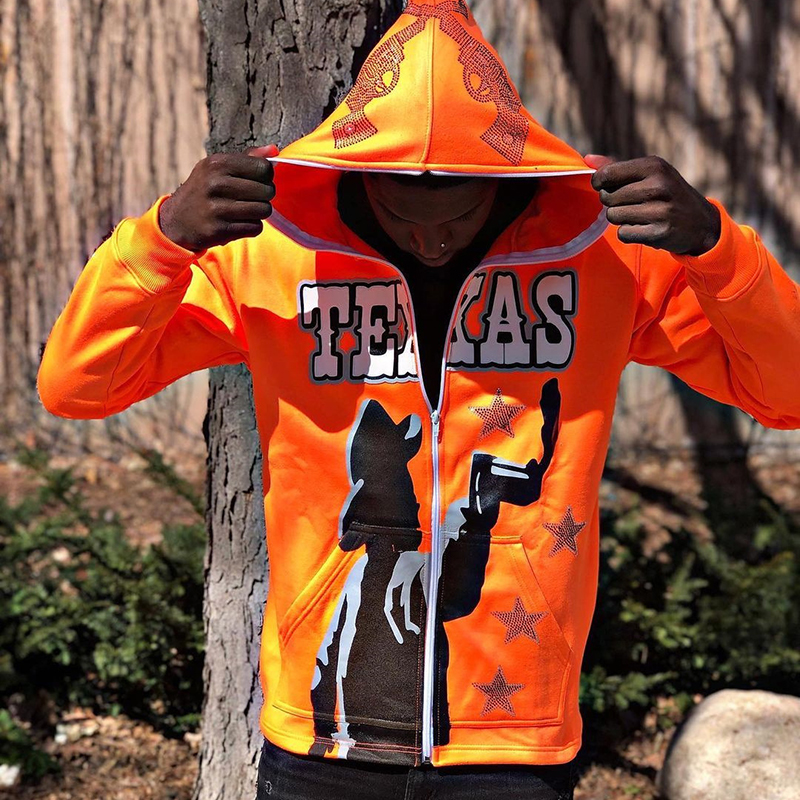 Orange Texas Print Zip Hoodie