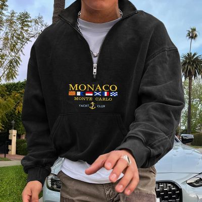 Monaco Print Pullover Zip Stand Collar Sweatshirt
