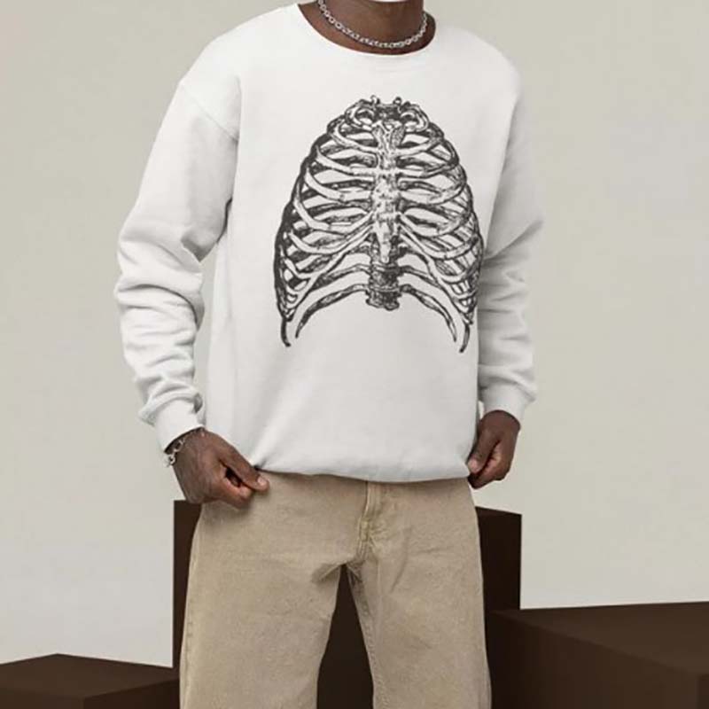 Unisex Skull Print Crew Neck Sweatshirt