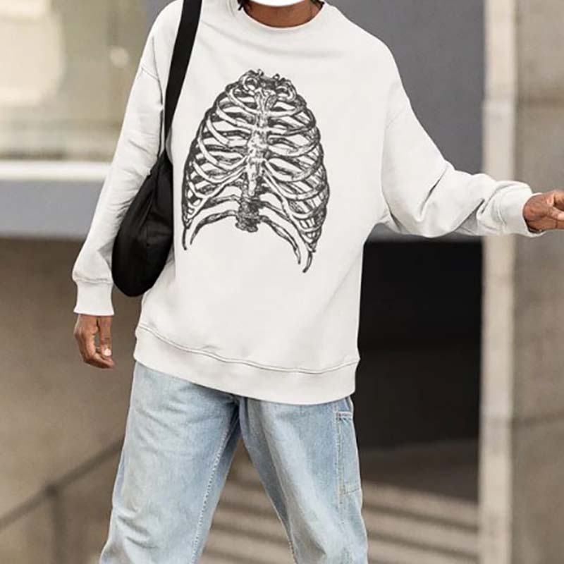 Unisex Skull Print Crew Neck Sweatshirt