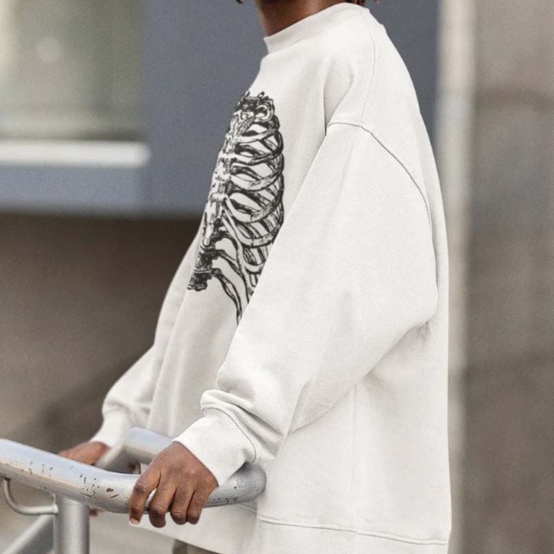 Unisex Skull Print Crew Neck Sweatshirt