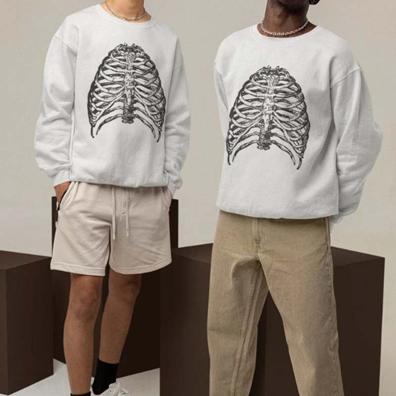 Unisex Skull Print Crew Neck Sweatshirt