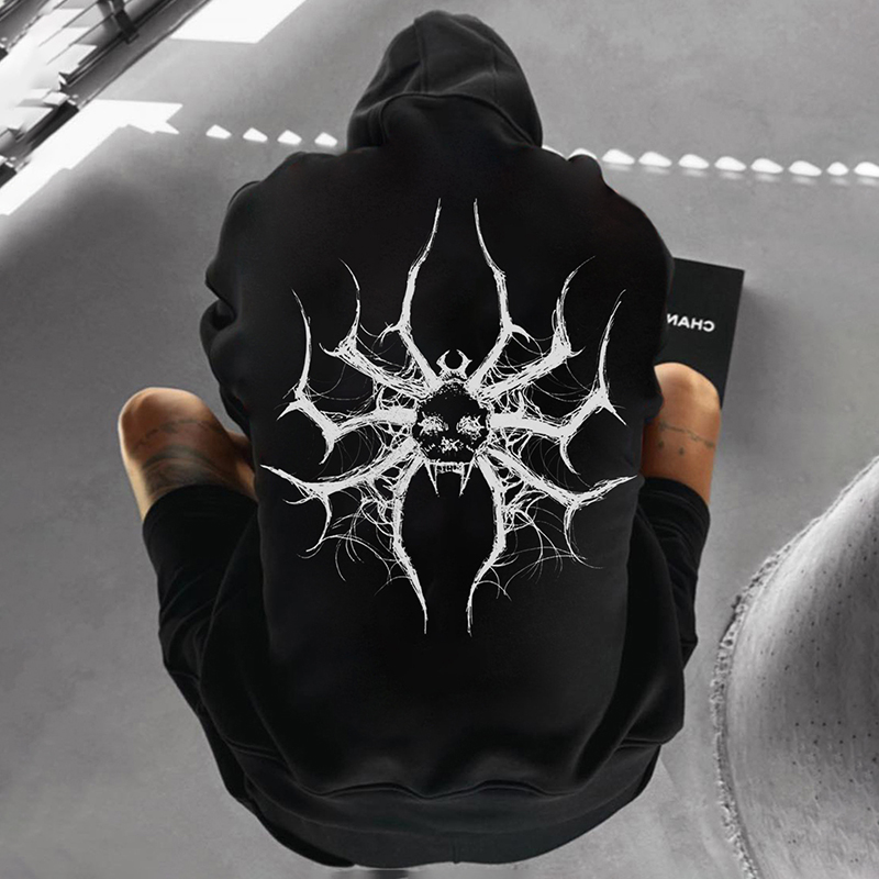 Back Spider Print Hoodie