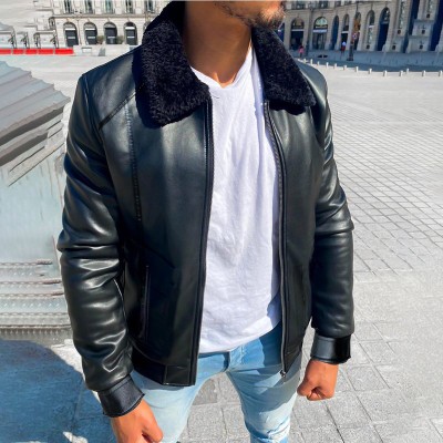 Men's Motorcycle Lapel Leather Jacket