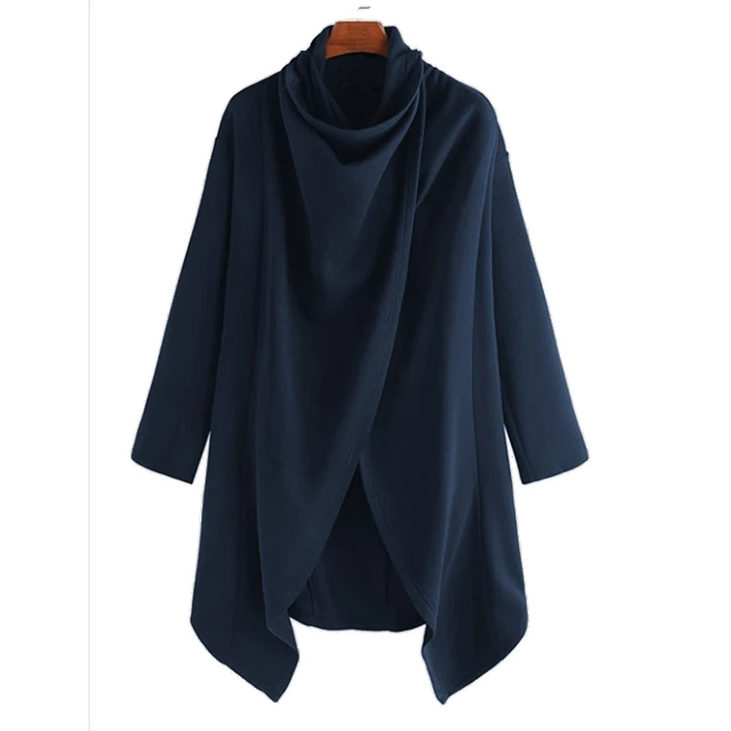 Street Style Turtleneck Solid Color Long-sleeved Irregular Cape Coat